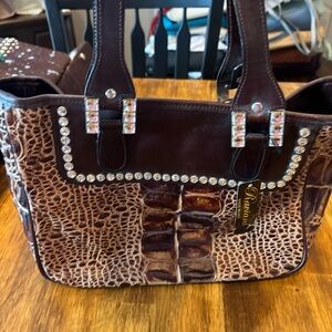 Raviani Brown Crocodile Pattern Shoulder Bag
